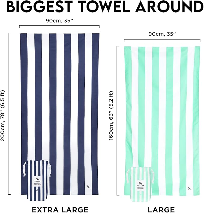 Dock & Bay Beach Towel - Quick Dry, Sand Free - Compact, Lightweight - 100% Recycled - Includes Bag - Cabana - Waikiki Coral Red - Large (160x90cm, 63x35)