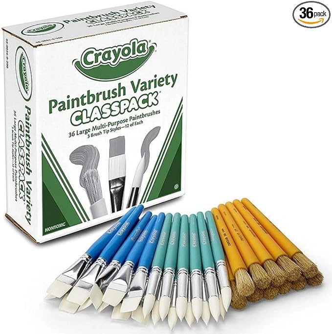 Crayola Paintbrush Variety Classpack (36ct), School Art Supplies for Kids, Flat & Round Paint Brushes for Toddlers & Classrooms, Easy Grip Handle