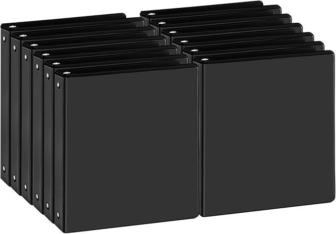 1 Inch Black 3 Ring Binders 12 Pack, PVC-Free Clear View Binder with 2 Interior Pockets, Holds 200 Sheets of 8.5" x 11" Paper for Office, Business Presentations, Projects & Home Organization