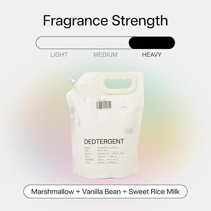 DedCool Liquid Laundry Detergent in Mochi Milk | Luxurious Scent | Stain-Removing Formula | Infused with Natural Essential Oils | Non-Toxic | Up to 120 Washes | 64 fl oz