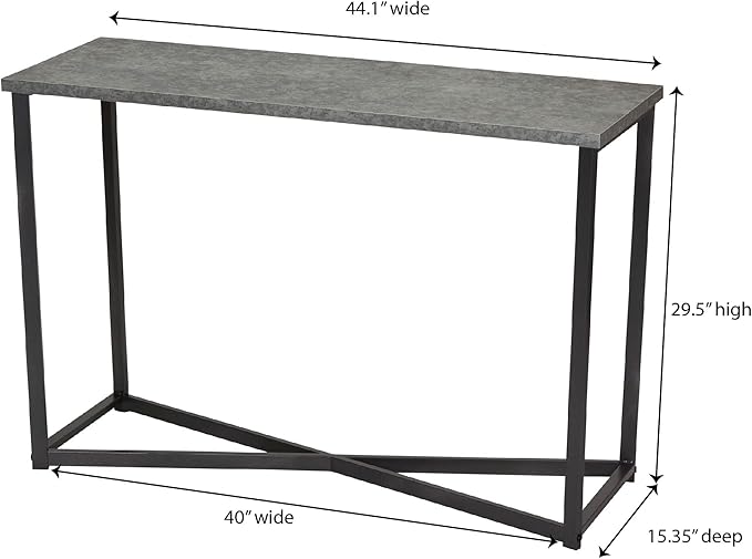 Household Essentials Slate Concrete Top Console Table with Black Iron Base