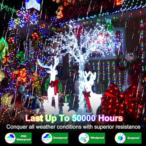492FT Outdoor Christmas Lights, 1300 LED Super Long String Lights 8 Lighting Modes & Timer Memory, Outsite Waterproof Light Strings for Xmas Tree Garden Wedding Party Holiday Decorations Multicolor