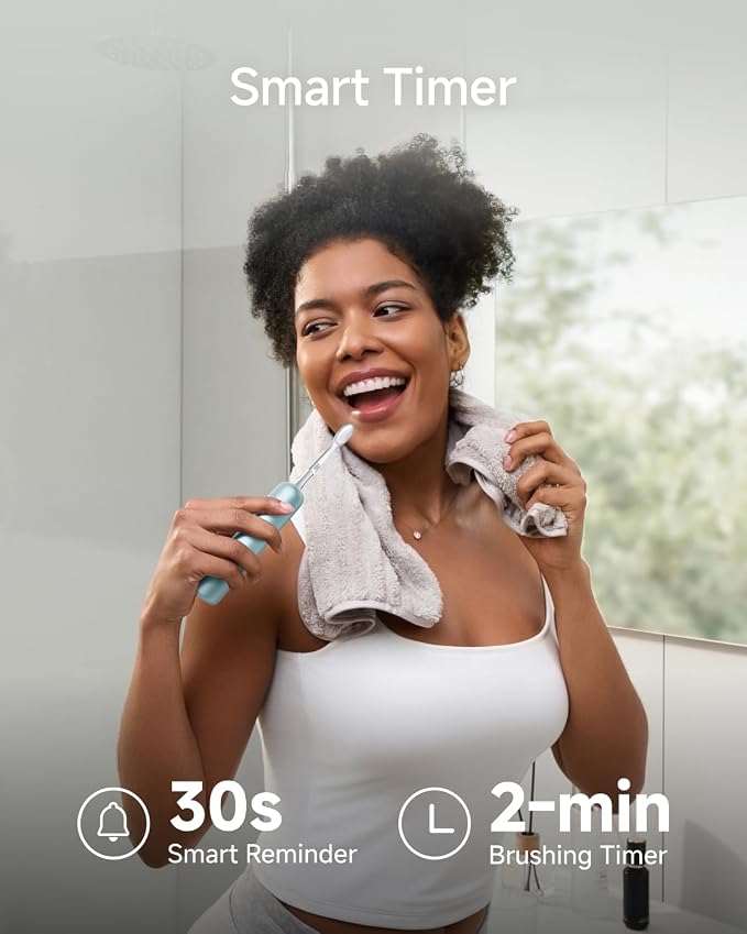 Laifen Wave Pro Sonic Toothbrush, 60° Oscillation & Pressure Sensor, Blue | Aluminum Material, APP Connectivity, 2 Replacement Brush Heads, 70-Day Battery, Travel Friendly, Wireless Charging, Easy Grip