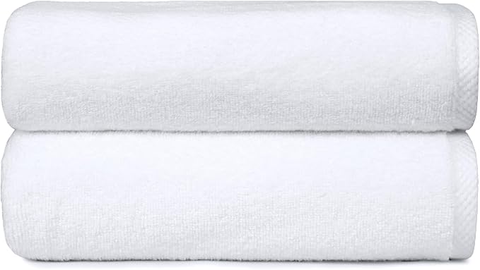 Amazon Basics 2-Piece Quick-Dry Oversize Bath Towel, 100% Cotton, 62" x 30", White