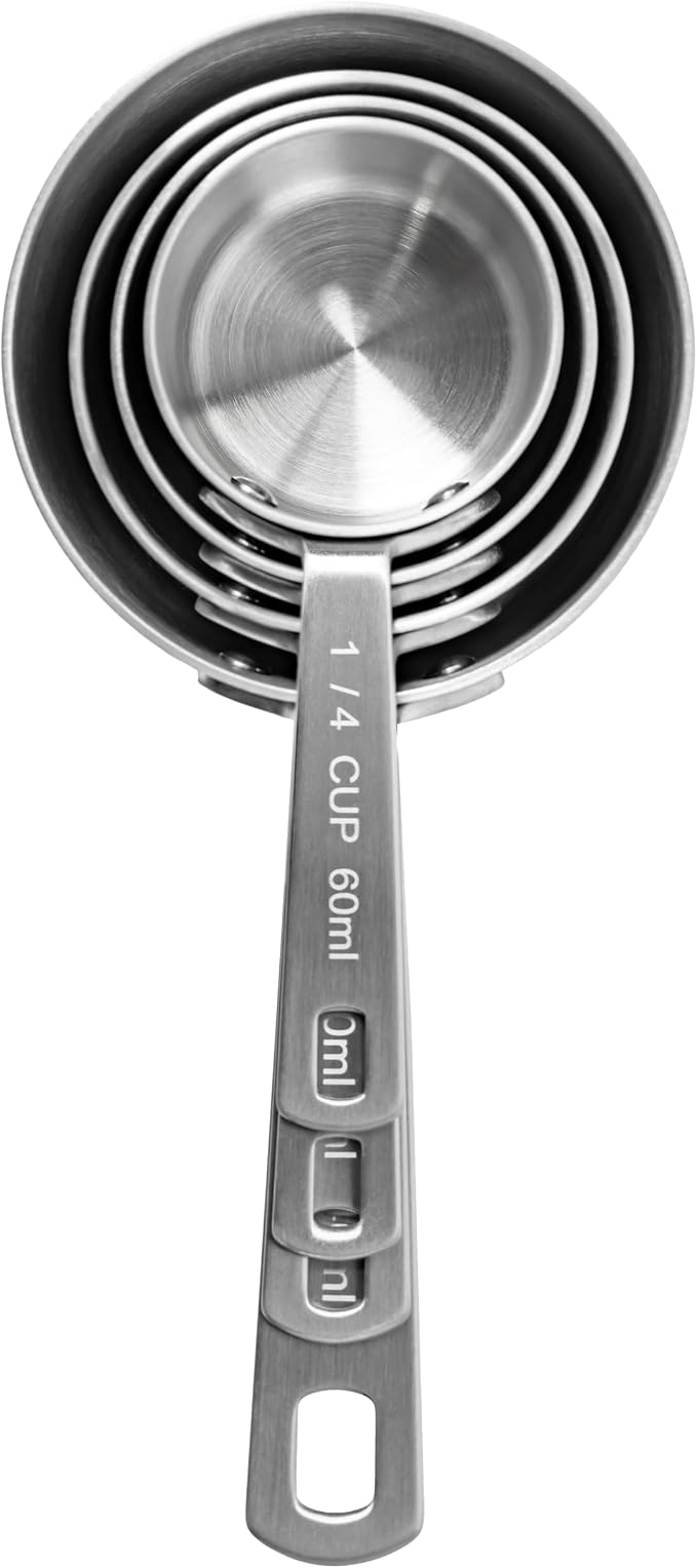 Fat Daddio's MCS-SET Stainless Steel Measuring Cups and Spoons Set, 4 cups, 6 spoons, Kitchen Gadgets for Baking & Cooking