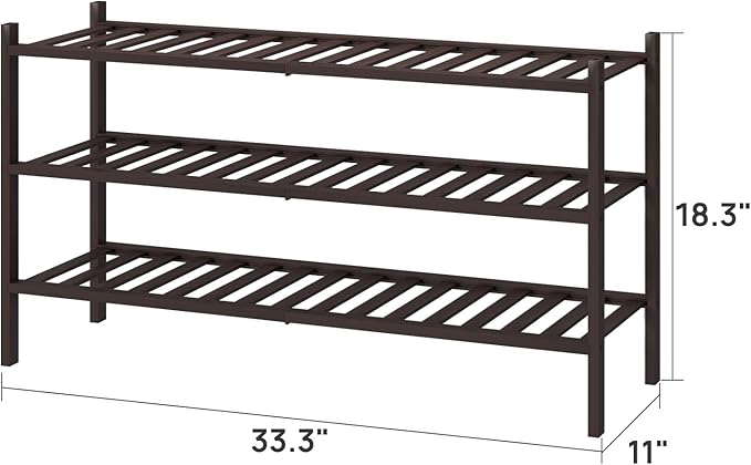 viewcare Long Shoe Rack, Bamboo Wood Shoe Rack for Closet, Entryway & Hallway, 3-Tier Stackable Shoe Shelf