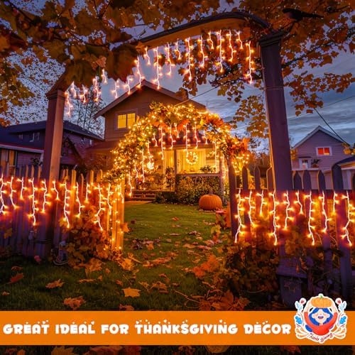 JMEXSUSS Orange Halloween Icicle Lights Outdoor, 800 LED Plug in