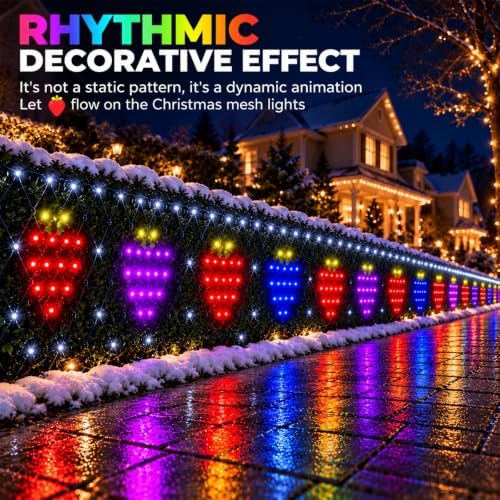 Outdoor Smart Net Lights 2.8 * 11ft, DIY Functions with Preset Holiday Modes for Bush Patio Decor, APP Control, Timer Color Changing, Christmas Mesh Lights, Green Wire