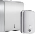 2 Pcs Commercial Soap Dispenser and Paper Towel Dispenser Set with Lock-Stainless Steel,Wall Mount,Large Capacity Manual Liquid Pump Rust Proof Leak Free for Home Bathroom (1000 ml,Style 1)