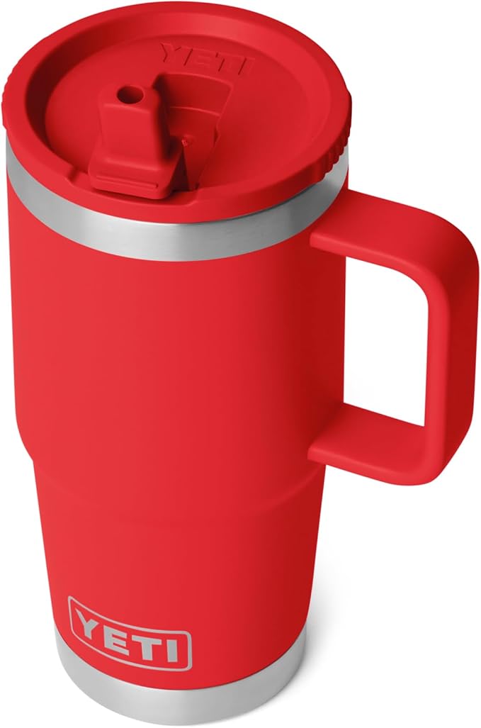 YETI Rambler 20 oz Travel Mug with Flip Straw Lid – Stainless Steel, Vacuum Insulated, Leakproof, Cup Holder Friendly, Rescue Red