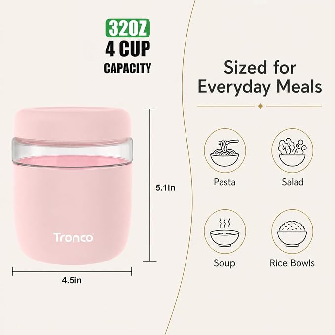 Tronco 32 oz Glass Food Storage & Lunch Bowl Containers with Airtight Lids | Leak & Spill Proof Meal Prep Container & Food Storage Jar for Lunch, Salad, Oats, Soup, BPA-Free, Microwave & Dishwasher Safe