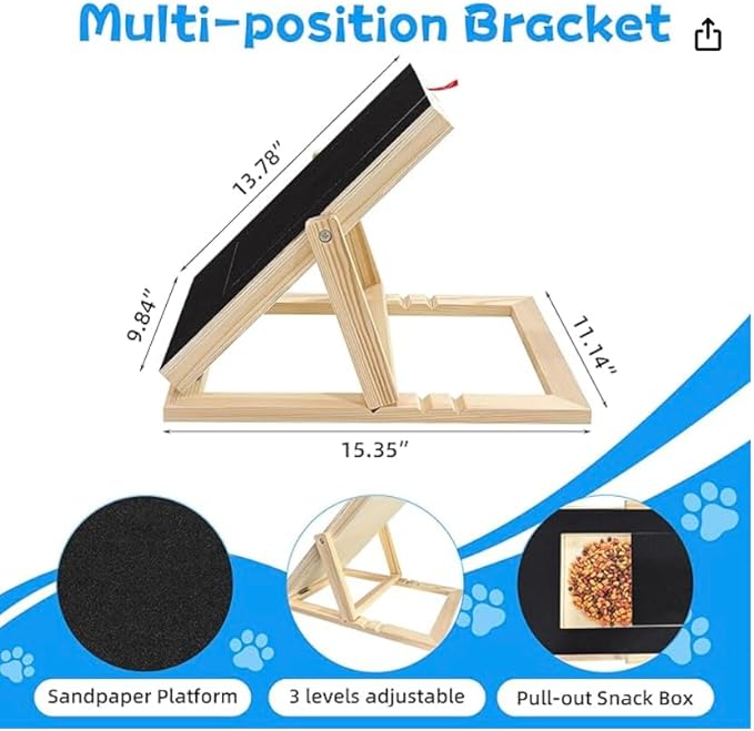 Dog Nail Scratch Board - with Treat Draw- Dog Scratch Pad for Nails – Durable Wooden Nail Filing Board with Treat Drawer (All Breeds, Adjustable)