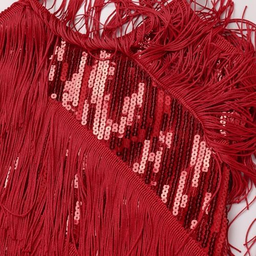 IDOPIP Kids Girls 1920s Flapper Dress Tassels Sequins Fringe Latin Dance Dress Gatsby Halloween Party Ballroom Dance Costumes