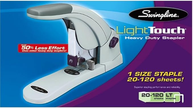 Swingline Heavy Duty Stapler, 120 Sheet Capacity, LightTouch, Jam Free, Reduced Effort, Anti-Microbial, Metal, Gray (90010)