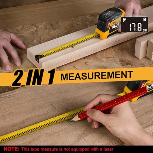 PREXISO 2-in-1 Digital Tape Measure - 16Ft Rechargeable Measuring Tape Ft/Ft+in/in/M/CM/MM - Metric & Inches Retractable Measurement Tape Tool with Auto Lock & Magnetic Tip - Pythagorean, Area, Volume