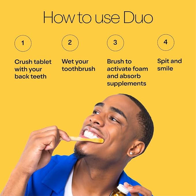 Duo Energy Toothpaste Tablets, Caffeine B12, Nano-Hydroxyapatite, 62 Count | Caffeine + B12, nHa, whitening, remineralizing, sensitivity care, plastic-free, cinnamon mint chai, 62 toothpaste tablets