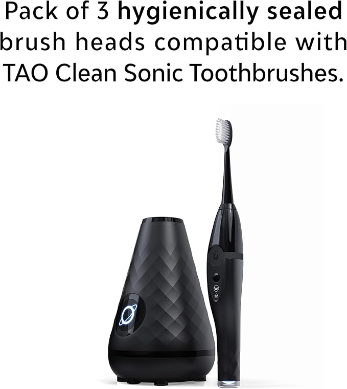 TAO Clean Umma Diamond Sonic Toothbrush Replacement Heads (3-Pack) – Replacement Heads for the TAO Clean Electric Toothbrush and Docking Station, Black
