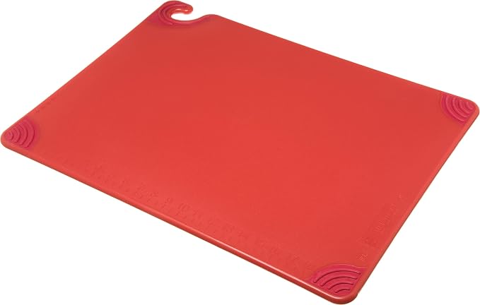 San Jamar Saf-T-Grip Cutting Board With Molded-In Ruler, Plastic Chopping Board for Kitchen, 18" x 24" x 0.5", 6 Count, Red