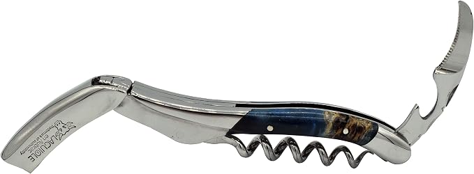 Laguiole En Aubrac Sommelier Waiter's Corkscrew, Stabilized Blue Poplar Burl Handle, Wine Opener With Foil Cutter & Bottle Opener, Polished Bolster