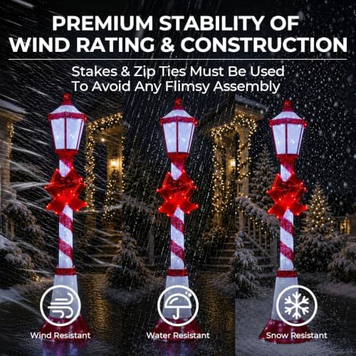 60Inch Outdoor Christmas Decorations Outdoor Lighted Lamp Post 3D Lamppost LED Lighted Display with 128 LED Lights&Bow, Holiday Decorations for Yard, Porch, Patio (2-Pack)