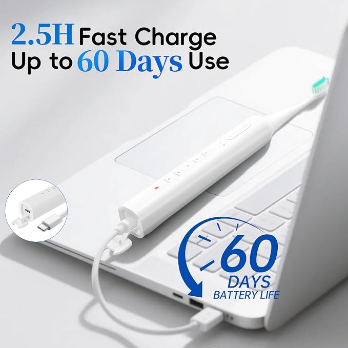 SEIGA Sonic Electric Toothbrush for Adults, Rechargeable Travel | Protective Cover,5 Modes &3 Intensities,60-Day Battery Life,Magnetic Wall Mount,Smart Timer,USB-C Charging,IPX7 Waterproof