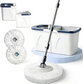 Spin Mop Bucket Kit with Integrated Wringer System | 3 Pack Microfiber Spin Mop Refills, Spin Mop Bucket System for All Floor Types Cleaning