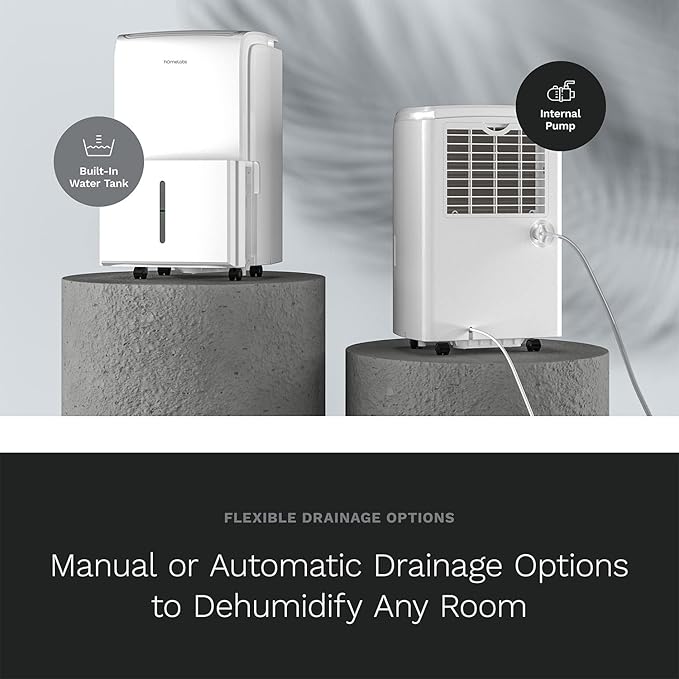 hOmeLabs Dehumidifier 6,000 Sq Ft Rooms (40 Pint MAX 104 Pint at 95°F, 90% RH) with Pump for Home, Office, Basements with Powerful Moisture Removal, Humidity Control, Auto Shut-off, Quiet Operation