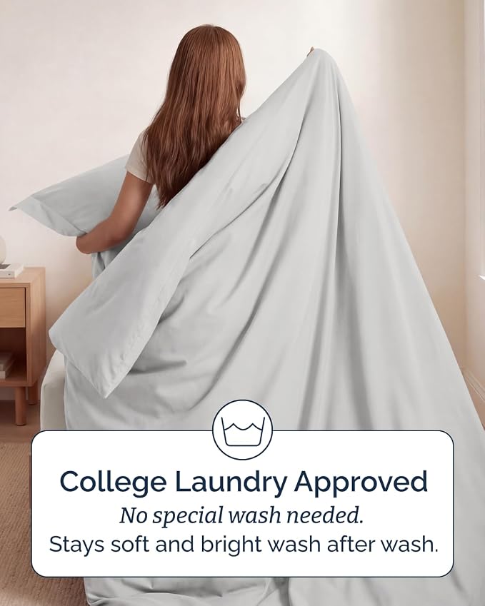 Duvet Cover Twin/Twin XL Size Set - Extra Soft Twin/Twin XL Duvet Cover 68" x 90" with 1 Pillow Sham for Women, Men, Kids & Teens - Comfy, Easy-Care & Fade Free w/ Zipper Closures & Ties (French Grey)