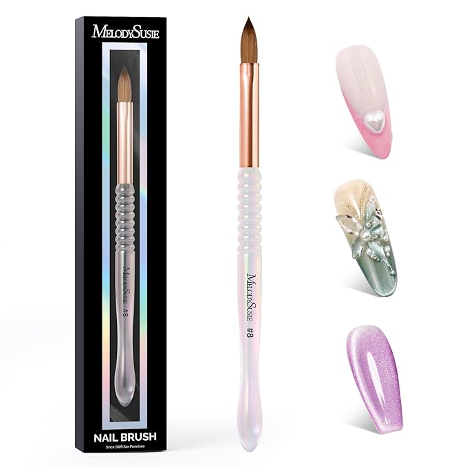 MelodySusie Kolinsky Acrylic Nail Brush, 80% Pure Kolinsky Hair, Professional Nail Brush for Acrylic Powder Nail Extension and 3D Nail Carving, Nail Art Tools for DIY Home Salon, Size 8