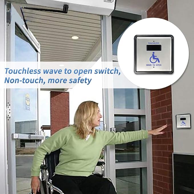 Contactless Door Opener,Handicap Door Opener Contactless Sensor Open with 2PCS Wired Square 4.5'' Handicap Sensor Switches Olide-513N