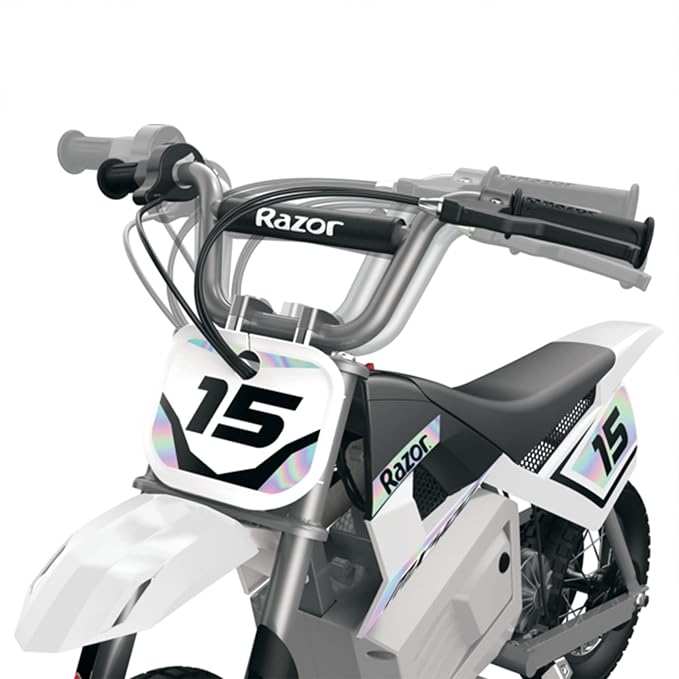 Razor MX400 Dirt Rocket Electric Bike for Kids Ages 8+, 140 lb Max Weight, White – 24V Battery, Up to 14 Mph, 30-Min Ride Time on High Speed, Twist-Grip Throttle, Spoked Wheels w/ 12” Pneumatic Tires