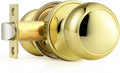 Probrico Keyless Flat Ball Door Knob, Non-Locking Passage Door Hardware in Polished Brass for Closet, Hallway & Passage Handle, 1 Pack