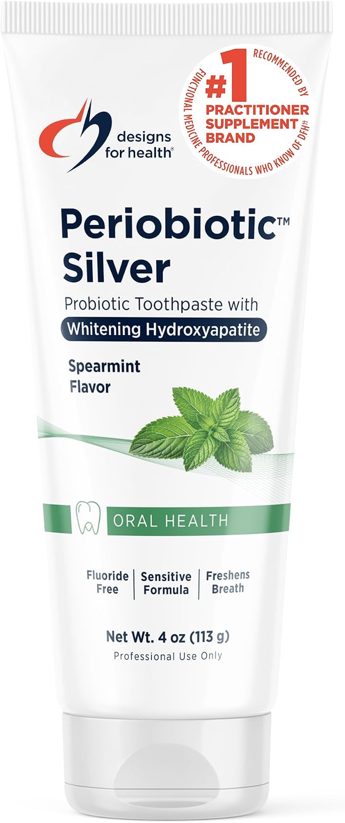Designs for Health Periobiotic Silver Hydroxyapatite Toothpaste - Fluoride Free Toothpaste with Oral Probiotics with Whitening Hydroxyapatite - Supports Gum Health & Remineralization (4oz Mint)
