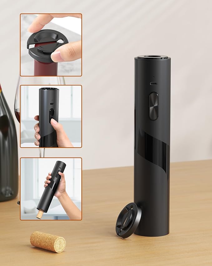 CIRCLE JOY Electric Wine Bottle Opener Set Rechargeable 6-in-1 Wine Set with Foil Cutter, Electric Wine Opener, Electric 2-in-1 Wine Aerator & Pourer, Electric Vacuum Pump and 2 Wine Stoppers, Black