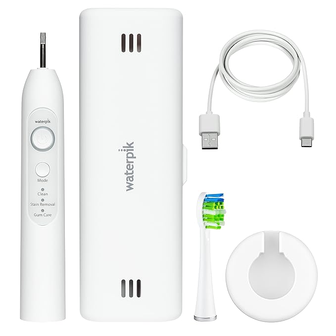 Waterpik Sensonic Sonic Electric Toothbrush, Rechargeable Toothbrush for Adults with 3 Modes, Travel Case, USB Charger, White STW-03W020, Packaging May Vary