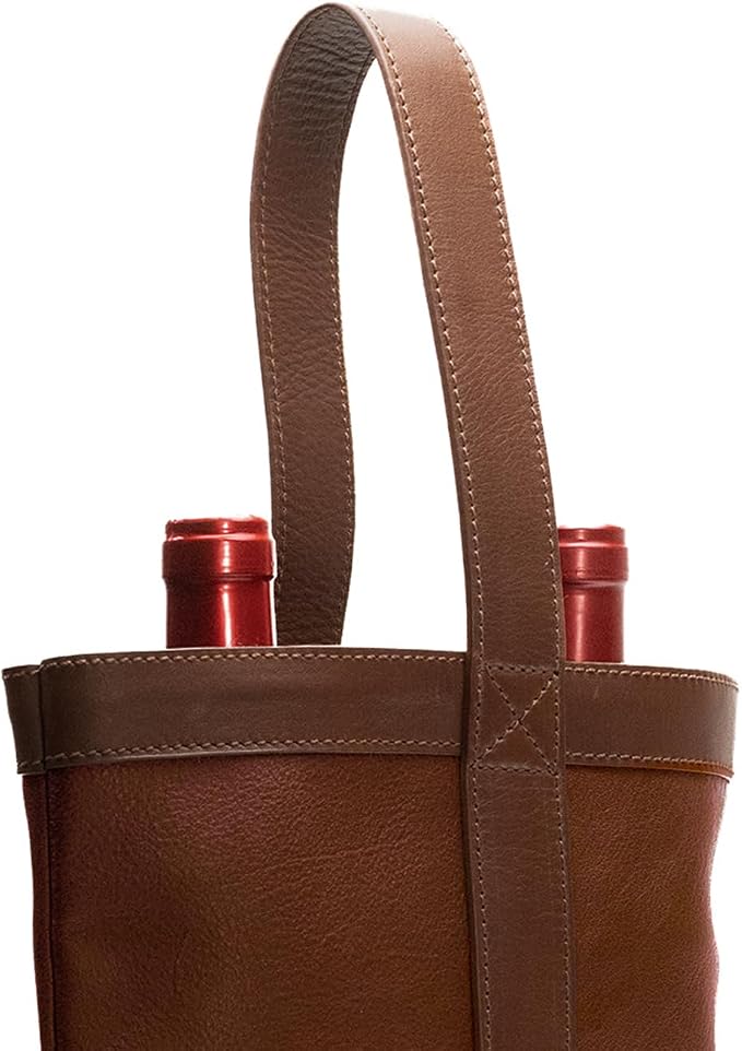Double Wine Carrier Bag – Leather Wine Tote for Two Bottles with Handle – Protective Carrier for Picnic, Wine Champagne Gift Bag (Sunset)
