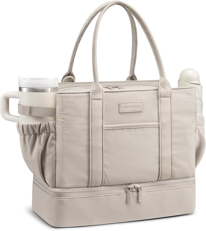 LOVEVOOK Insulated Lunch Bag Women with Triple Compartments & Bottle Holder | Double Deck Lunch Box,Reusable Lunch Tote for Everyday Family Meal Prep,Leakproof Cooler Bag for Work Picnic College,16L