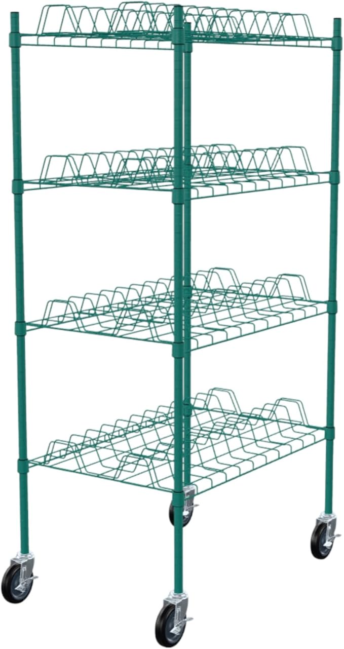 PRO&Family 24" x 48" Mobile Green Epoxy 4-Tier Commercial Drying Rack with Casters – Heavy Duty Wire Shelving for Dish Drying, Kitchen Storage & Food Service Use (3" Slots)