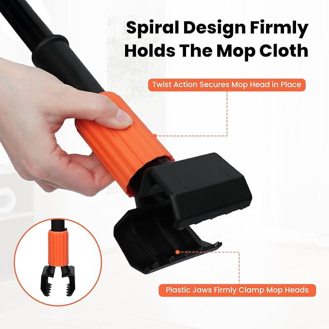 KalTell (2PK) Commercial Wet Mop Handles Replacement, Heavy Duty Jaw Clamp Style Mop Stick, Industrial Mop Grippers-Savety Orange