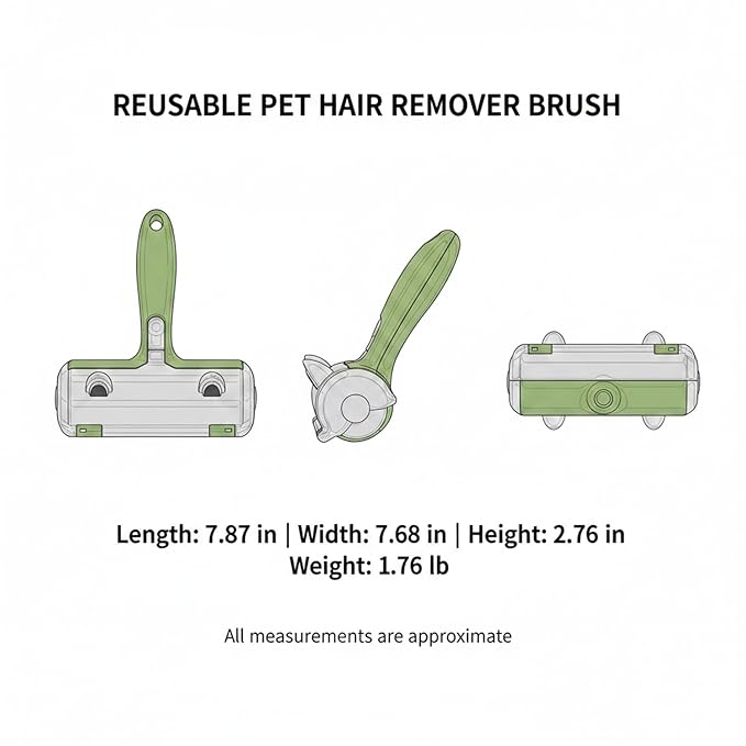 Reusable Pet Hair Remover Brush for Furniture, Carpet & Car Seats - Mechanical Lint Removal Tool with Durable PP Handle (1 Pack)