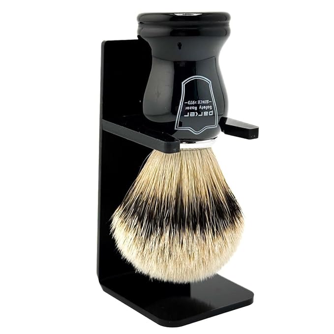 Parker Silvertip Badger Shaving Brush with Resin Handle & Resin Stand | 22mm Soft Knot for Rich Lather | Handcrafted Brush for Shave Cream or Soap | Premium Wet Shaving Accessory | Iconic Brand