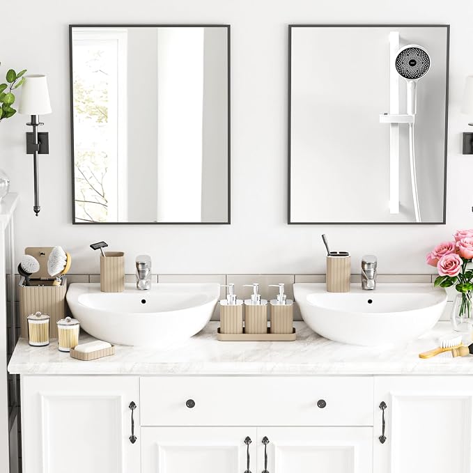 Bathroom Accessory Set - Bathroom Set, 12PC Bathroom Accessories Set, Beige Bathroom Accessories Set, Mini Trash Can, Toilet Brush, Trash Can & Soap Dispenser