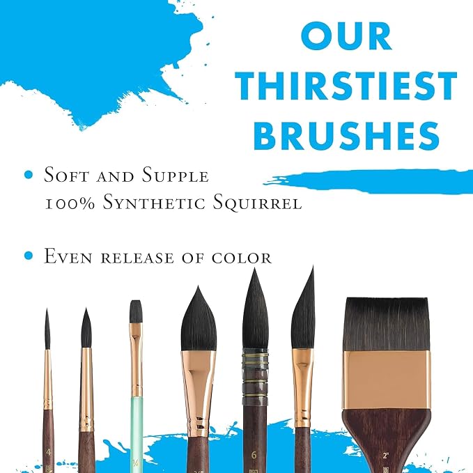 Princeton Neptune Watercolor Paint Brush Set, 4-Piece Professional Synthetic Brushes with Short Handles, Ultra-Soft & High-Absorbency Bristles for Watercolor & Fluid Media Painting