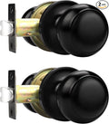 Probrico Hall/Closet Door Knobs in Flat Black Finish,Interior Passage Door Knobs,Round Non-Locking Door Handles, 2 Pack