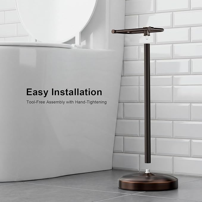 Freestanding Toilet Paper Holder Stand, Heavy Duty Oil Rubbed Bronze Stainless Steel Toilet Paper Holder with Weighted Base, Rustproof & Tool-Free Installation for Modern Bathrooms