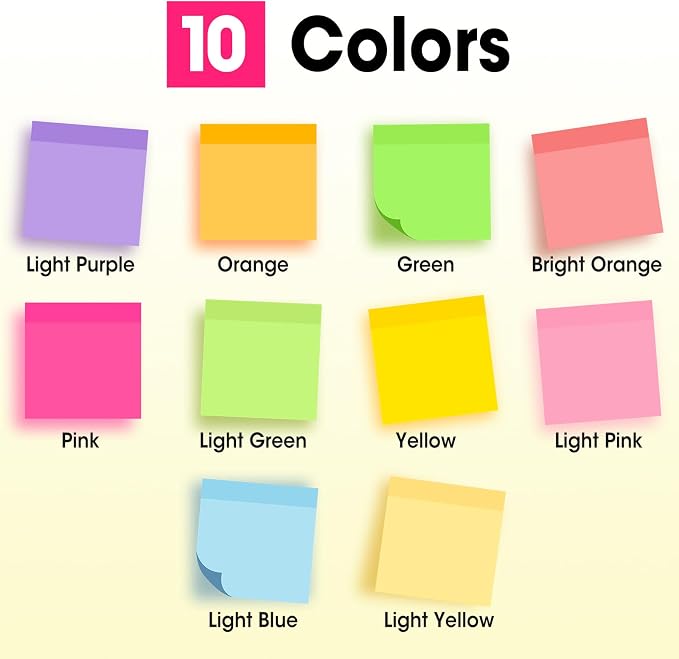 50 Pads Sticky Notes 3x3, Self-Stick Pads Bulk Bright Colors, School Supplies, Office Products, 50 Sheet/Pad