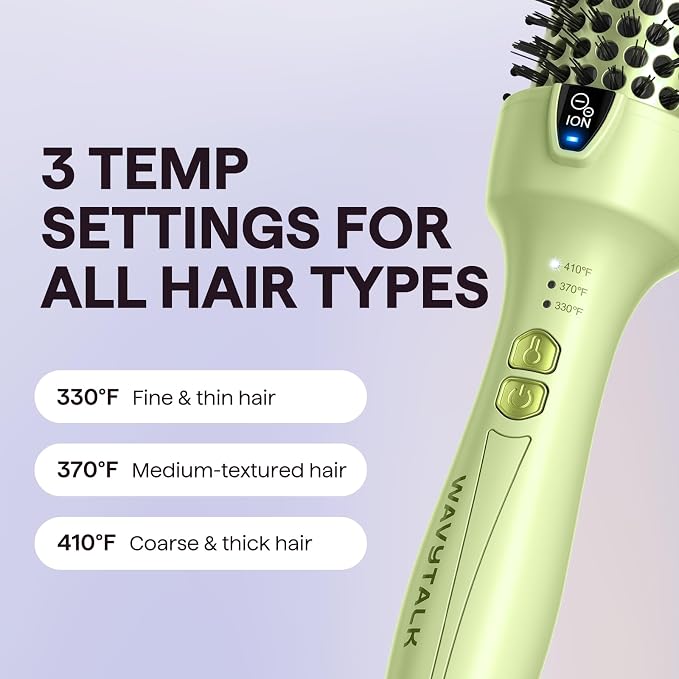 Wavytalk Thermal Brush, 1.5 Inch Blowout Express Ionic Heated Round Brush Creates Blowout Look Makes Hair Shinier & Smoother, Dual Voltage, Easy to Use (Green)
