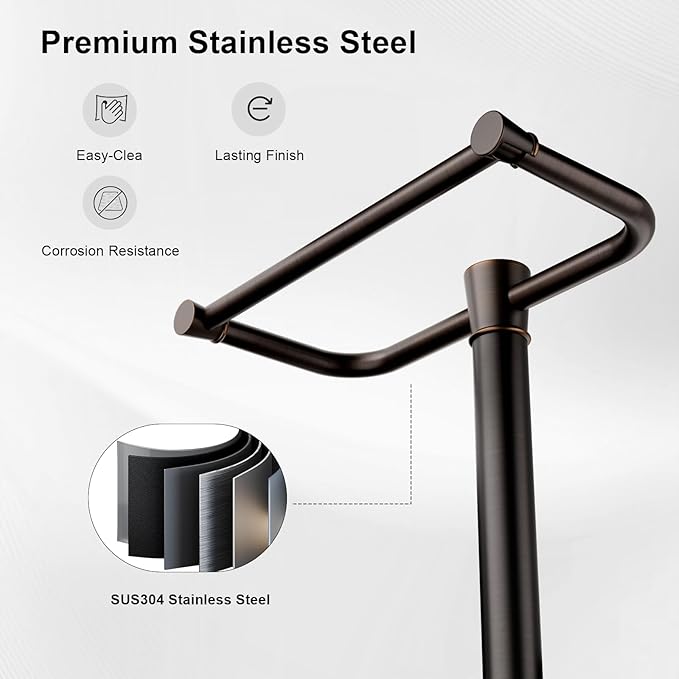 Freestanding Toilet Paper Holder Stand, Heavy Duty Oil Rubbed Bronze Stainless Steel Toilet Paper Holder with Weighted Base, Rustproof & Tool-Free Installation for Modern Bathrooms