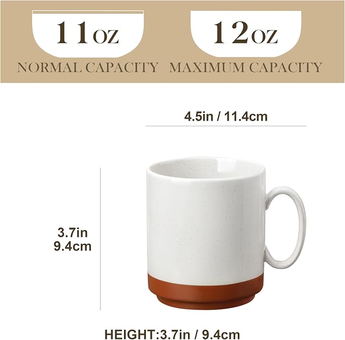 MALACASA 12oz Ceramic Coffee Mugs Set of 4, Stackable Coffee Cups with Straight-Sided Design, Mugs for Coffee, Latte, Tea, Hot Chocolate, Cappuccino and Cocoa, Microwave & Dishwasher Safe, Multicolor