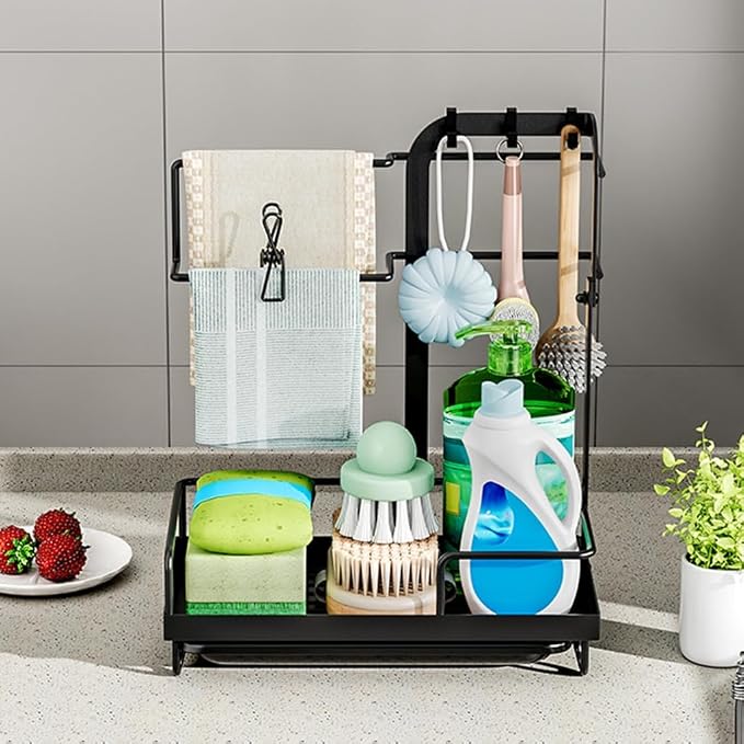 Sink Counter Organizers Rusts Iron Shelf Towel Rod Hook For Sponge Gloves Brush Cloth Drying Rack